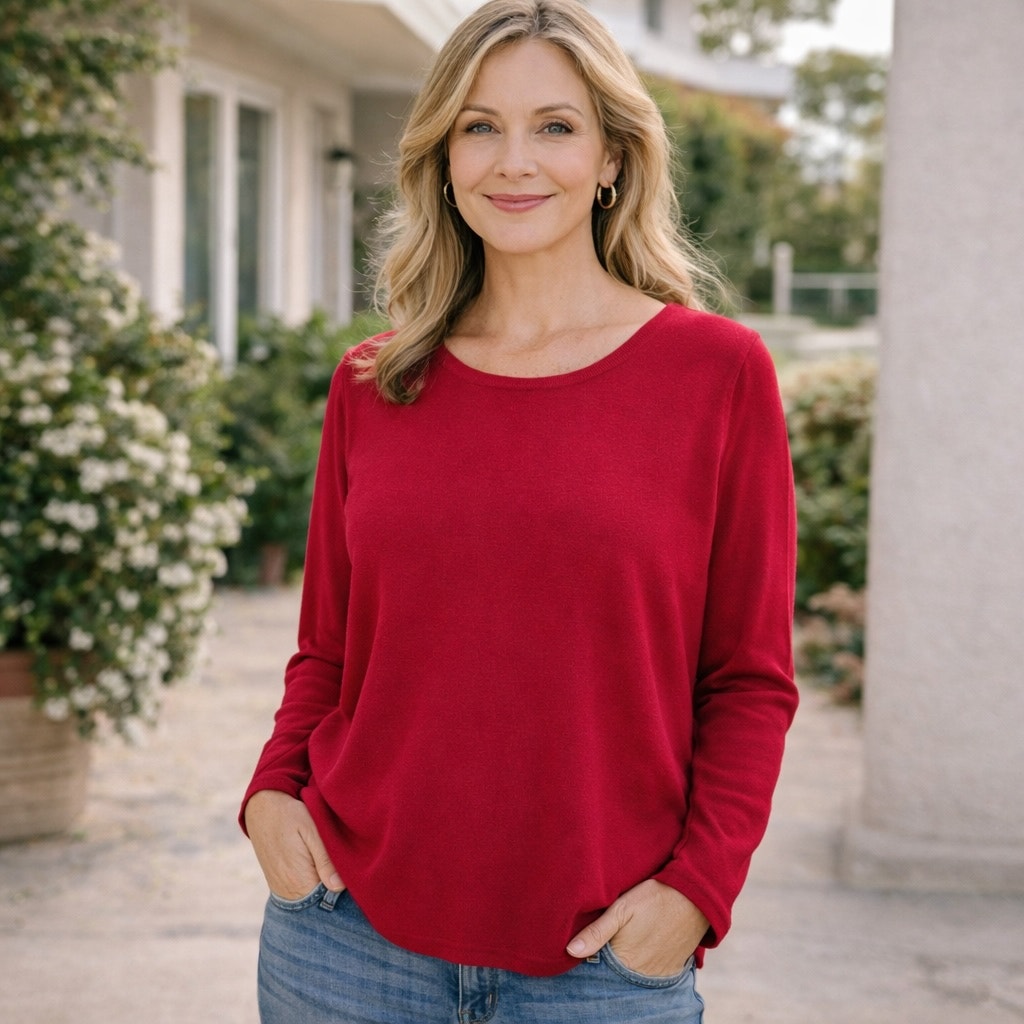 Chico's Red Crew Neck Zip Back Pull Over Sweater 3